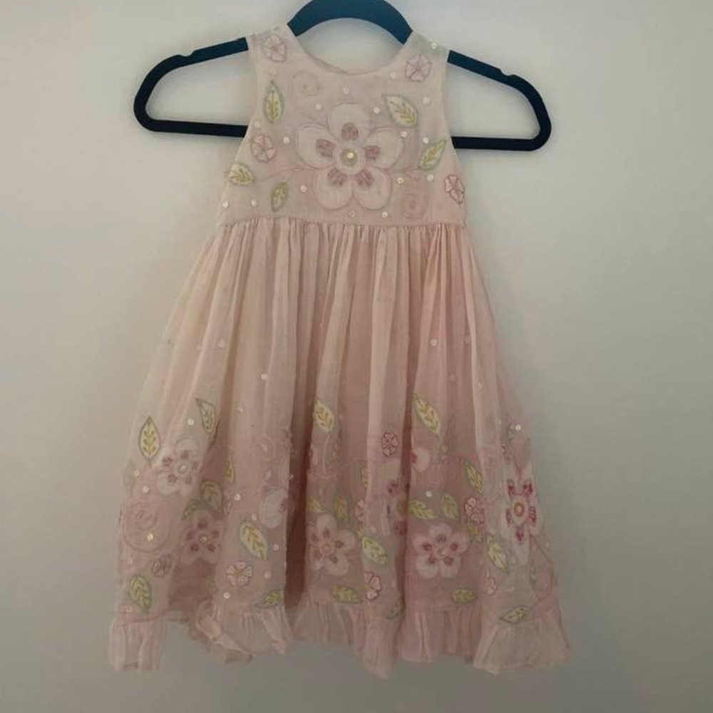 Room Seven Girls Pink Embroidered Dress Flowers Sequins Embellished Size 110 5